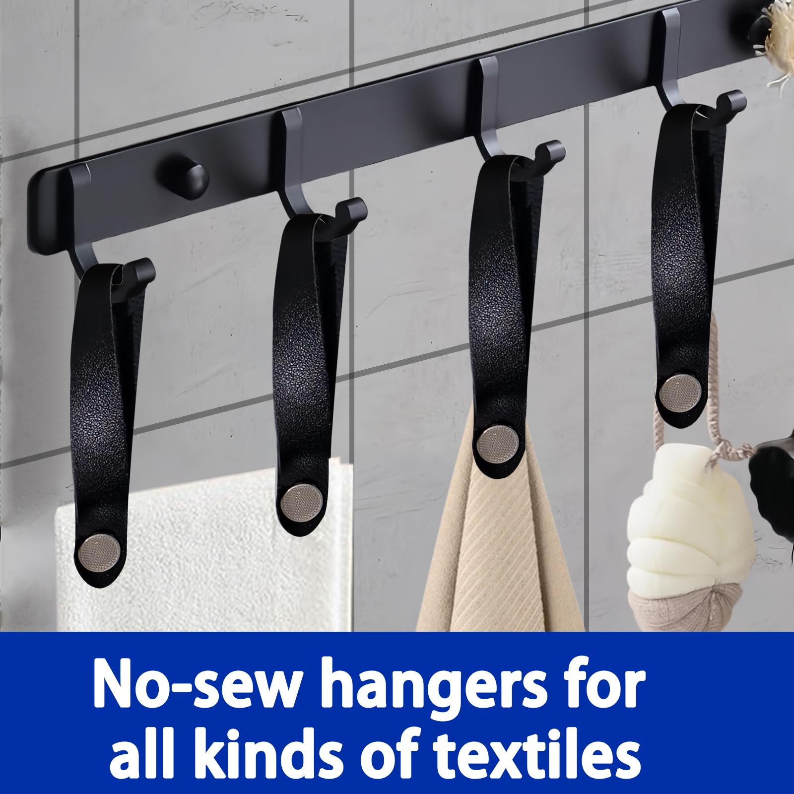 8 Pezzi Ganci per Tessuti Senza Cuciture Appendi Strofinacci Cucina 15 * 1.2cm Pelle PU con Chiusura a Bottone Ganci per Asciugamani per Asciugamani,Bagno,Stracci,Decorazione,Campeggio(Nero)