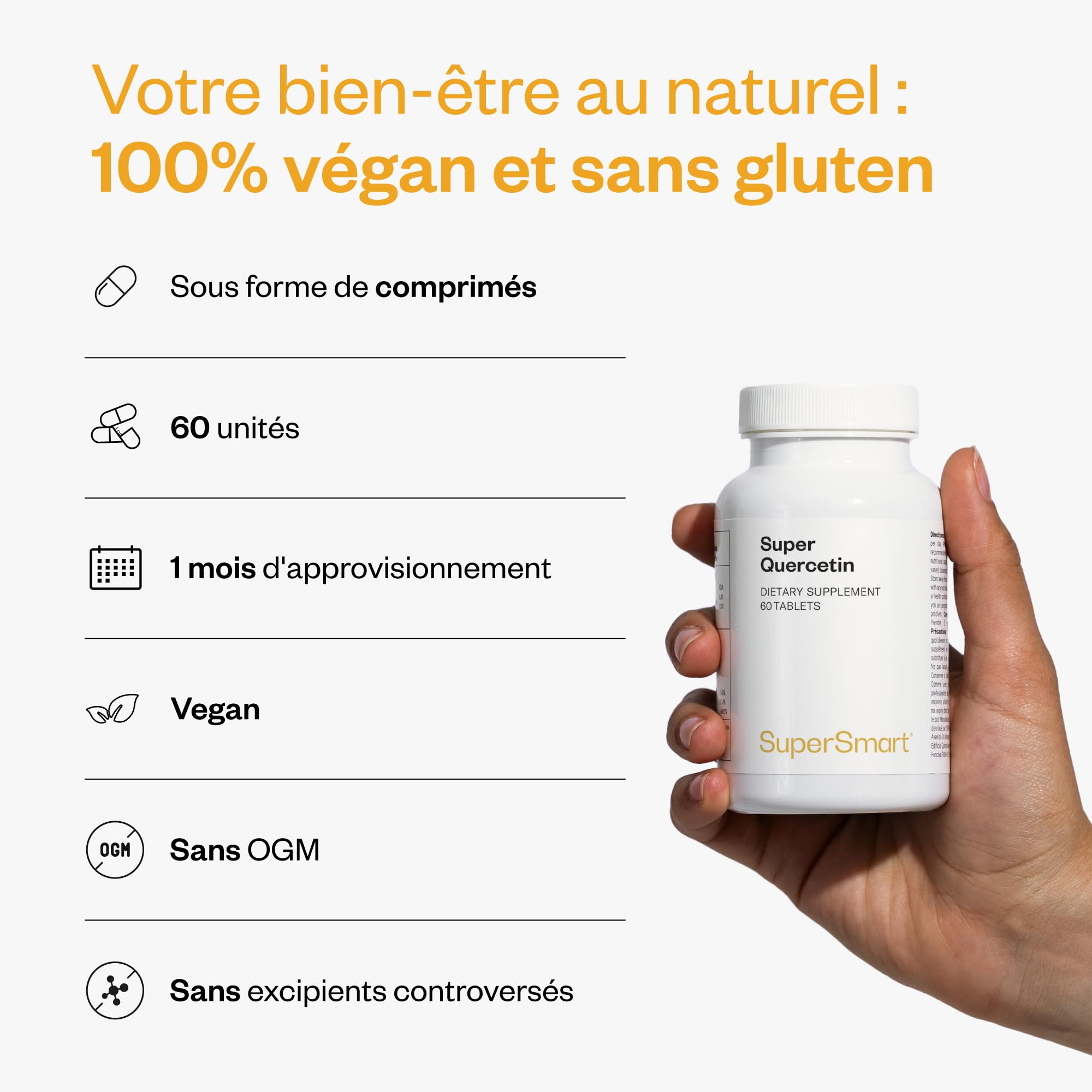 Super Quercétine - Diminue les Allergies - Renforce l'Immunité - 70% Mieux Absorbé que la Quercétine Classique - 60 gélules vegan - Supersmart