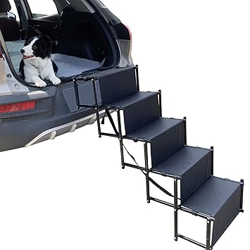 YEP HHO 5 Steps Upgraded Folding Pet Stairs Ramp Lightweight Portable Dog Cat Ladder with Waterproof Surface Great for Cars Trucks SUVs (Black-New)