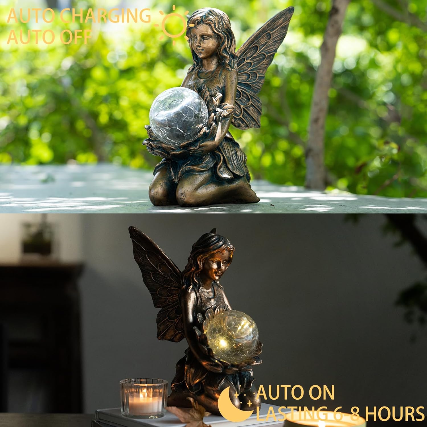 Suyorpe Garden Statues Outdoor Flower Fairy Decor,Solar Powered Outdoor Resin Statues-Patio Lawn Yard Porch, Funny Fairies Ornaments Figurines for Outside Garden Gifts,8.31 Inches Tall