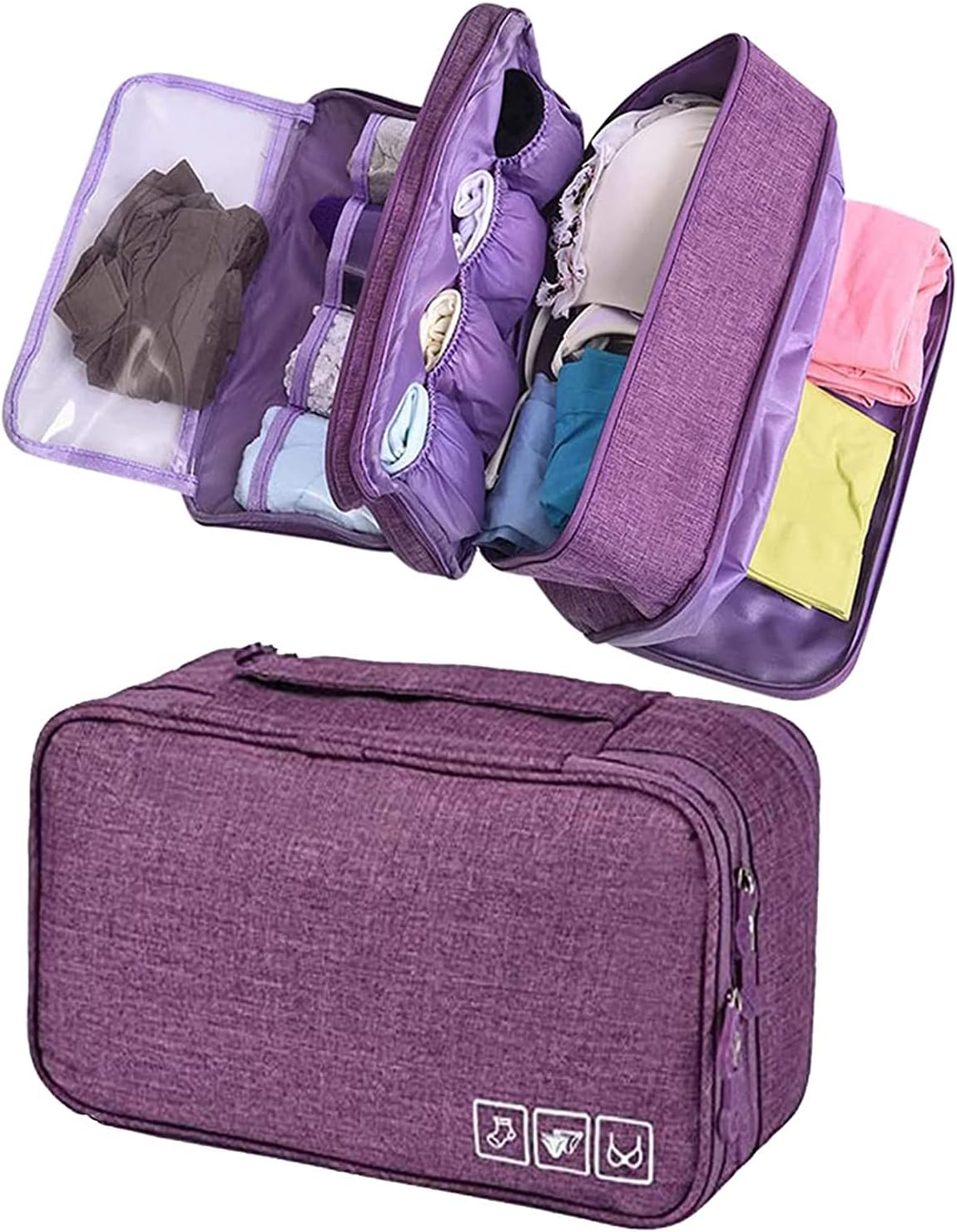 Seagull flight of fashion Polyester 3 Layer Lingerie Organizer Bag, Travel Pouch For Storage Of Bra, Underwear, Innerwear, Cosmetics, Toiletry For Women - 28 X 15 X 13 Cm - Purple