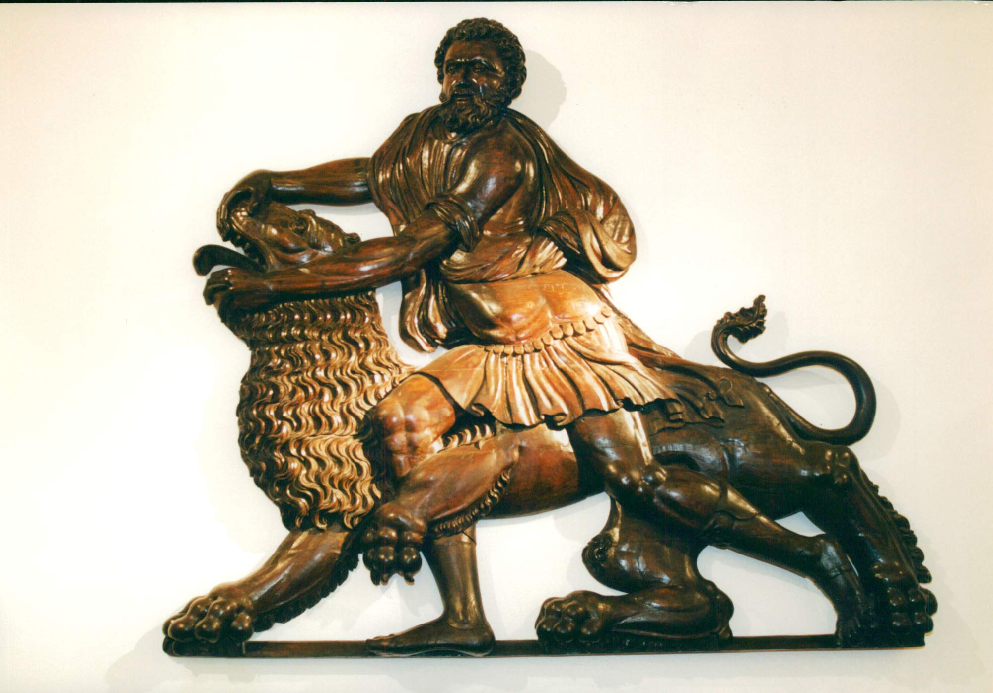 Vintage photo of Sampon with a lion.