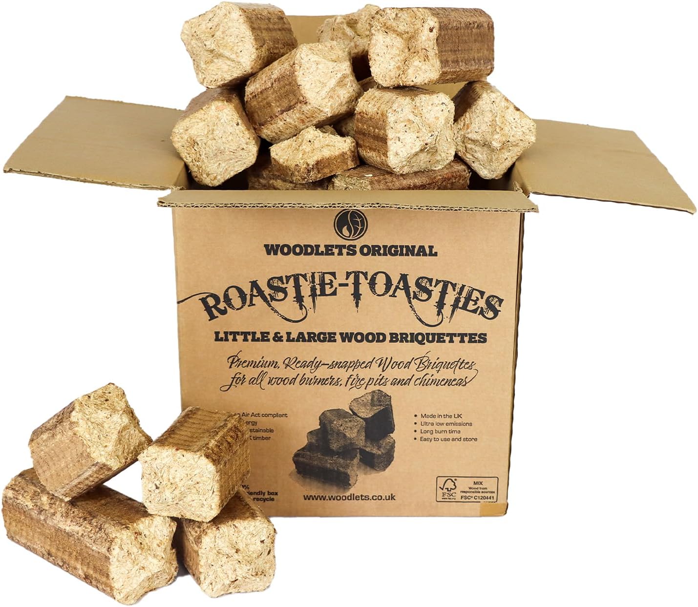 30L Box Roastie-Toasties Premium Wood Briquettes Heat Logs - 100% Sustainable - Fuel Wood Burners Multi-Fuel Stoves Stoves BBQ Barbecue Open Fires Chimeneas Firepits