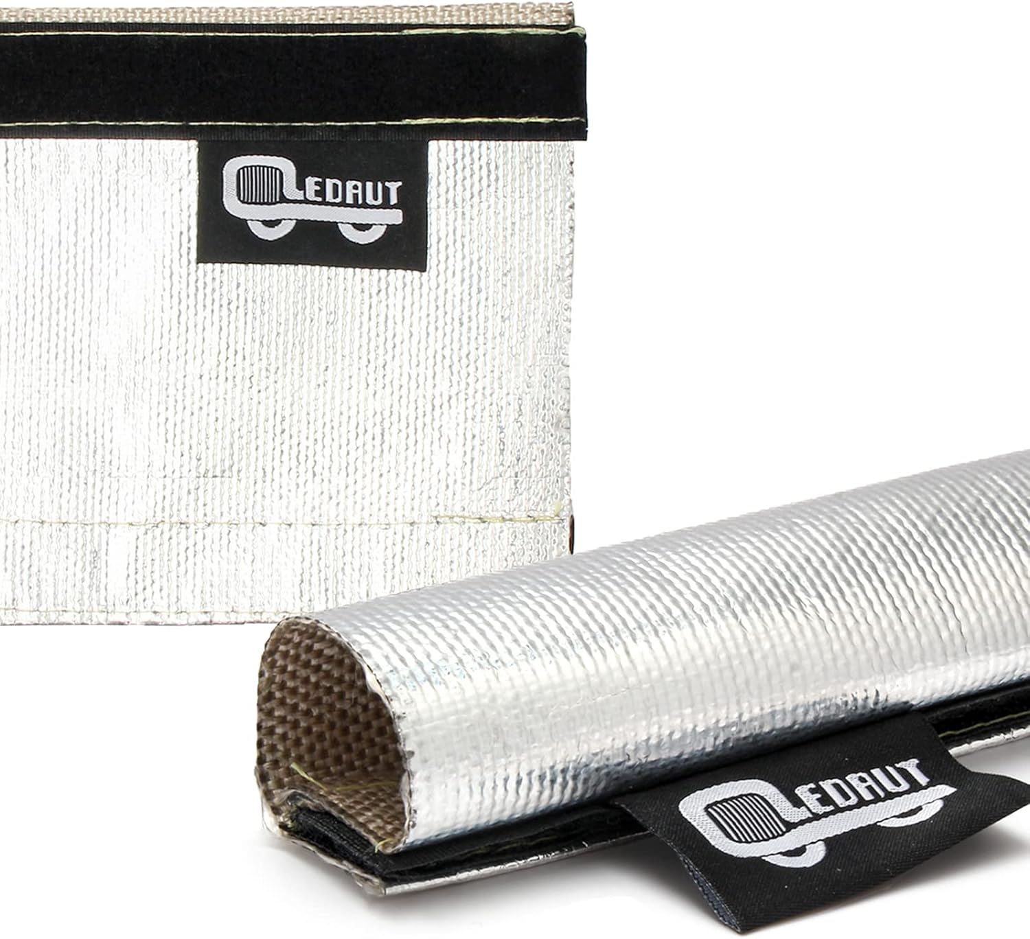 Heat Shroud Sleeve Aluminized 2 Pcs for Ultimate Heat Protection Hose Wire Shield 1-1/4''I.D. x 10FT, with 20 Pcs 7.8Inch Stainless Steel Cable Metal Zip Ties