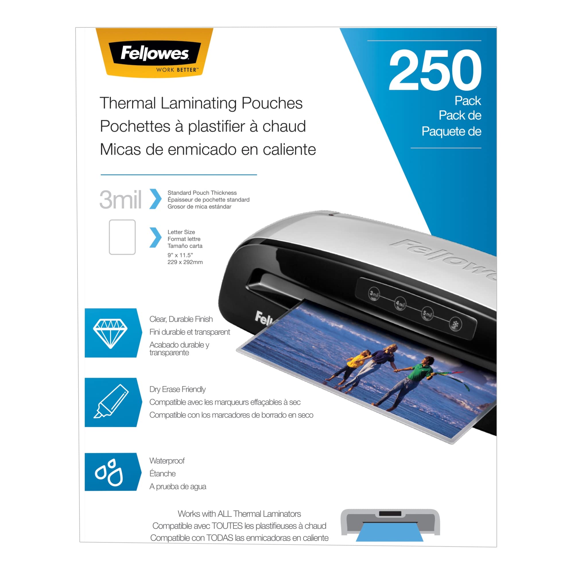Fellowes® Thermal Laminating Pouches, Letter Size, 3 Mil, 9