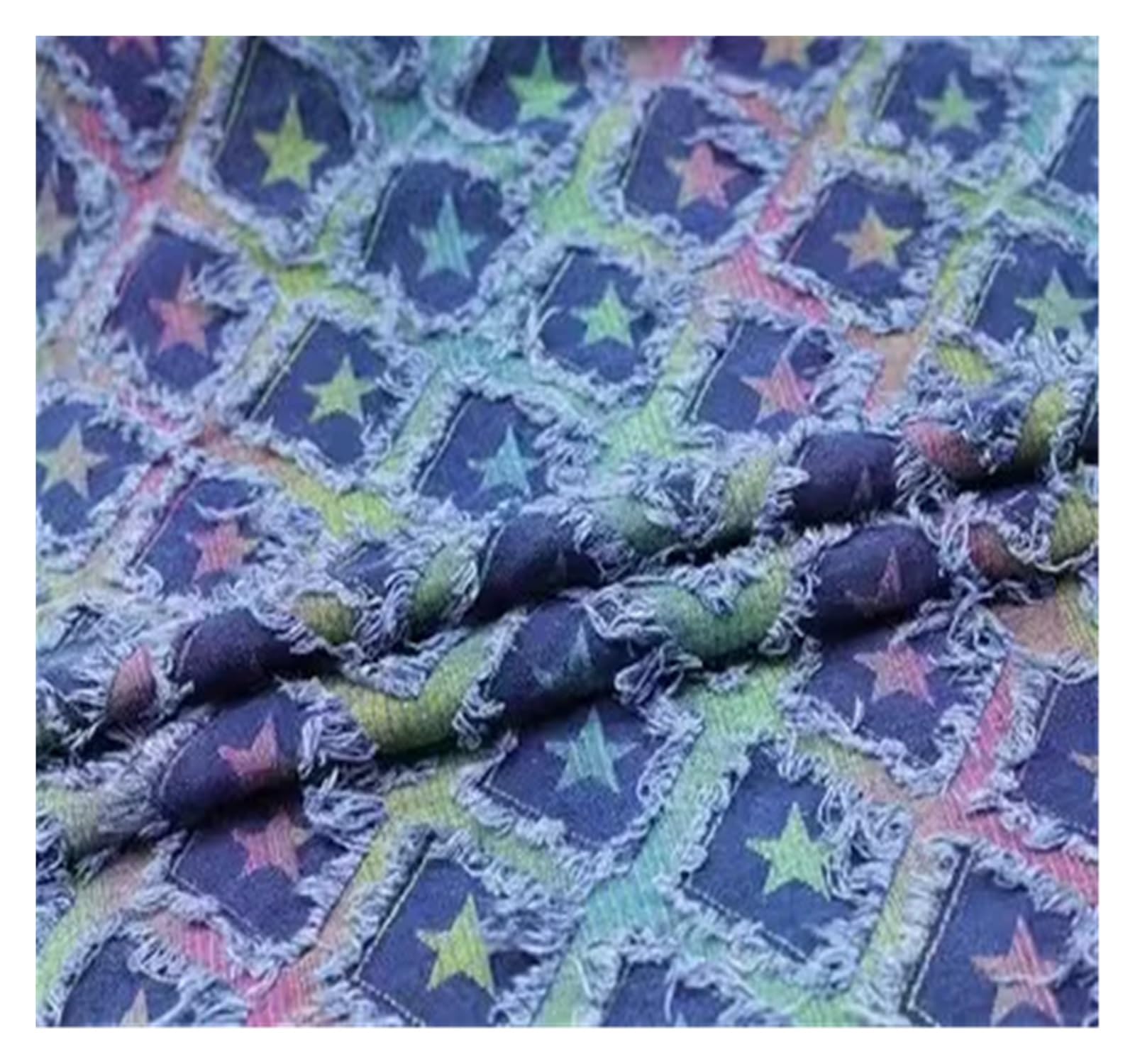 Diamond Checker Washed Denim Fabrics Star Pattern for Dressmaking