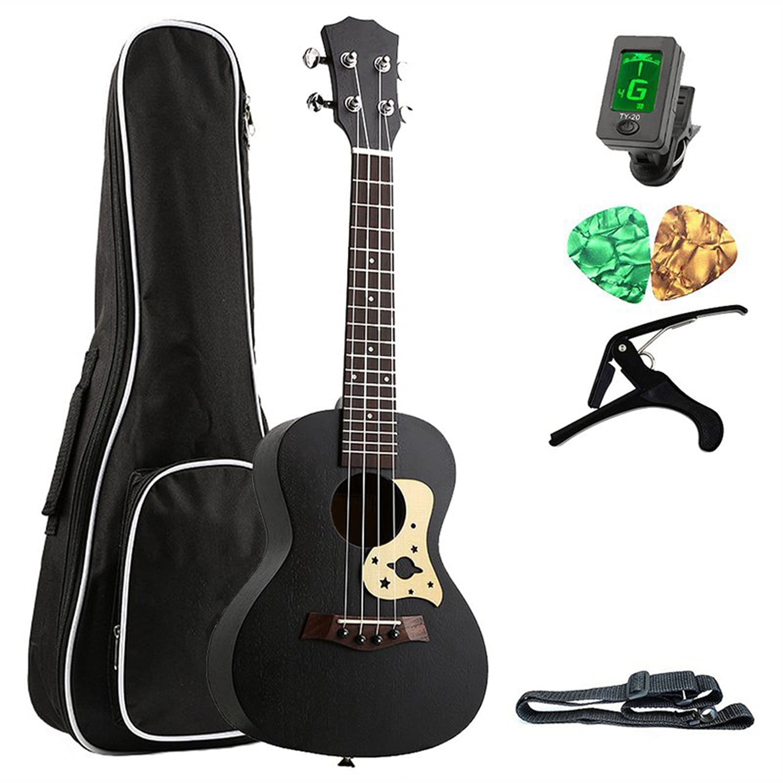 Ukulele koncertowe Początkujący Ukulele 23- calowy Koncert Ukulele Black Starry Sky 4 Struny Hawaiian Mini Gitara Akustyczna Ukulele