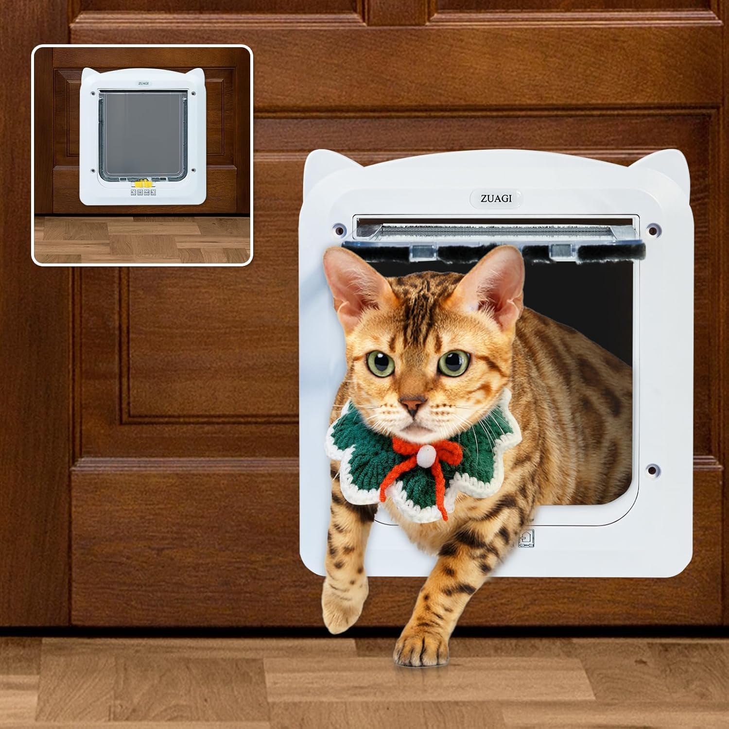 Magnetic Cat Door with 4 Way Locking, Weatherproof & Interior/Exterior Compatible (Outer: 11.5'x10.2', Inner: 7.5'x7.1')
