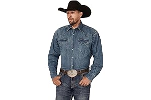 Stetson Shirts For Men: Blue Denim Collared Longsleeve Snap Shirt