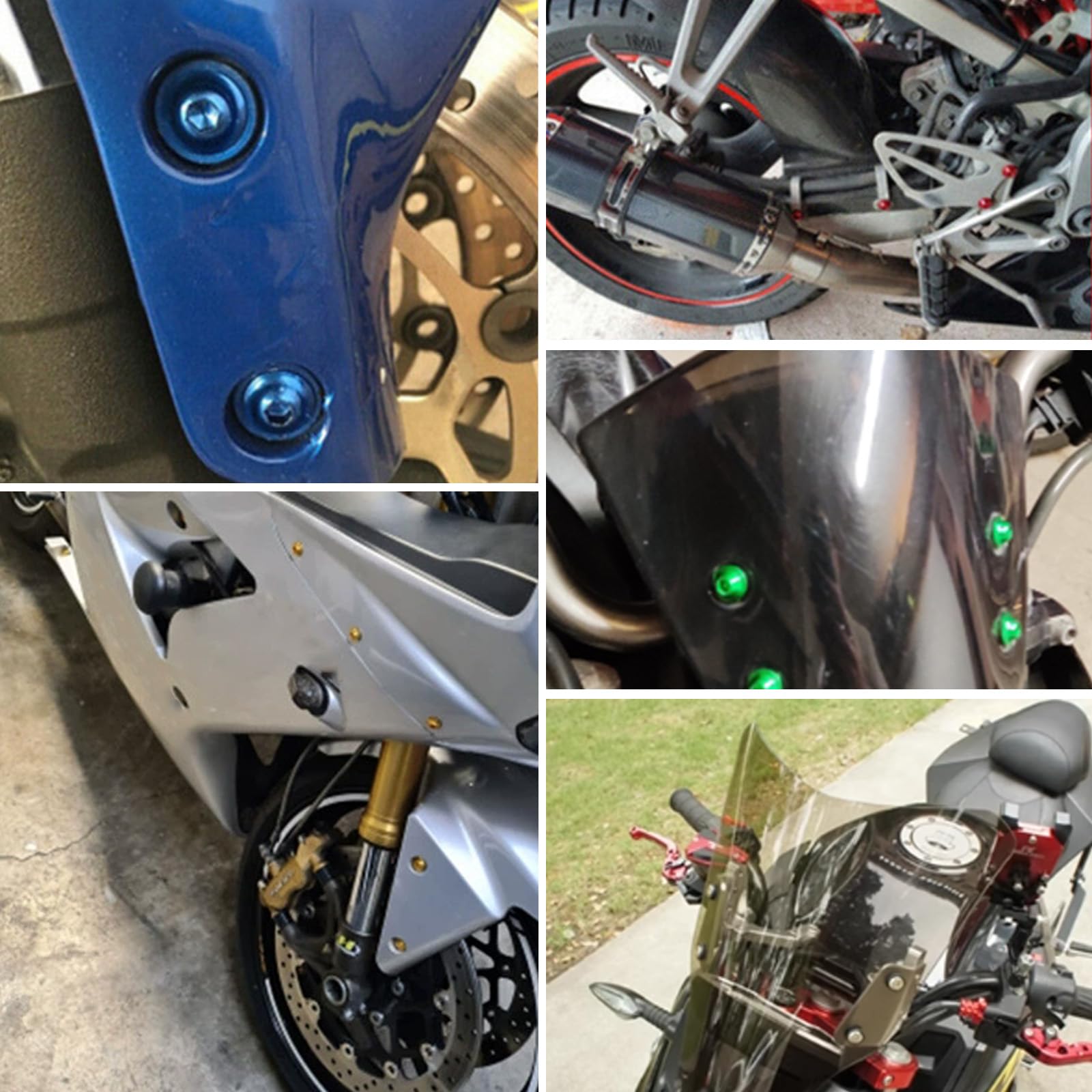 Kit Pernos Carenado Motocicleta, Juego 198 Piezas Tornillos M5 M6 Parabrisas Sujetadores Coloridos Aluminio para Montaje Carenas Motos
