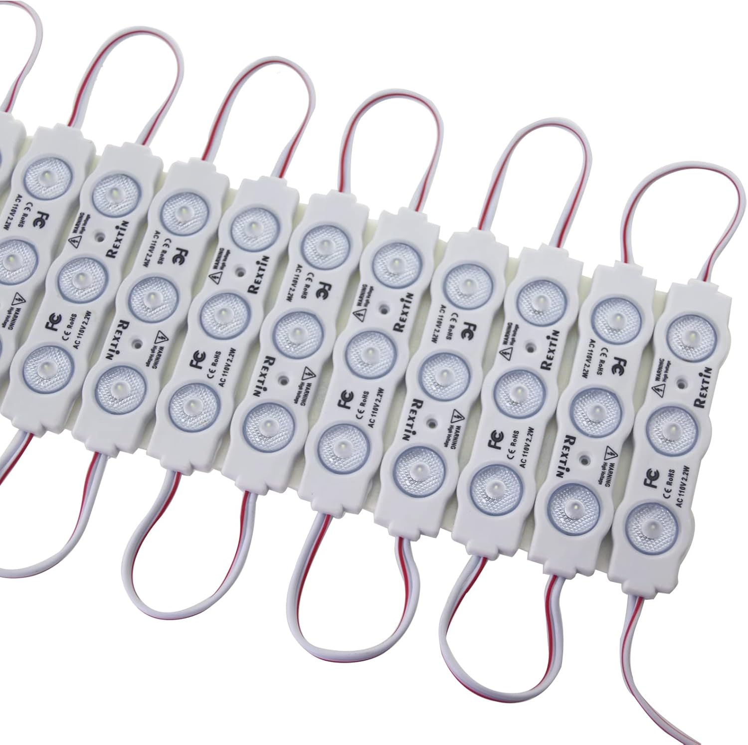 REXTiN Super Bright 100pcs 110V 2835 3 LED Module Storefront Lights Green 250LM Per Module Waterproof Decorative Light for Letter Sign Advertising Signs with Tape Adhesive Backside (Green)