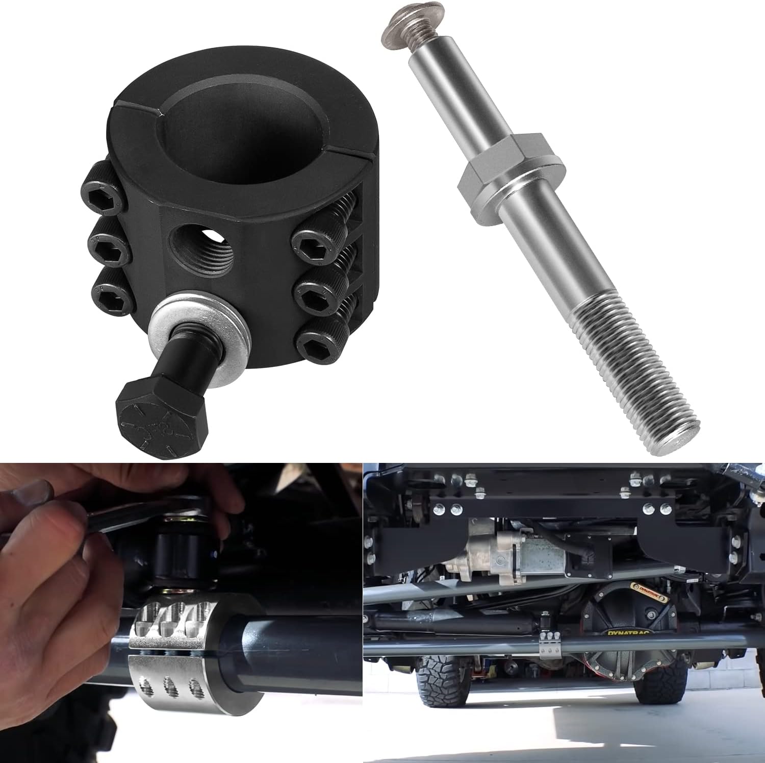 Steering Stabilizer Tie Rod Clamp (1-1/2" OD Tube) with Steering Stabilizer Relocation Bolt for 2007-2022 Jeep Wrangler JK JKU JL JLU & Gladiator JT Aftermarket Tie Rod with 1-1/2" OD Tubing
