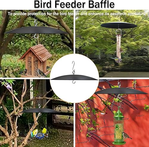 Miniatura 2 de Bafle de comedero de pájaros, protector para casas de pájaros, deflector colgante de metal de 13 pulgadas para exteriores, color negro