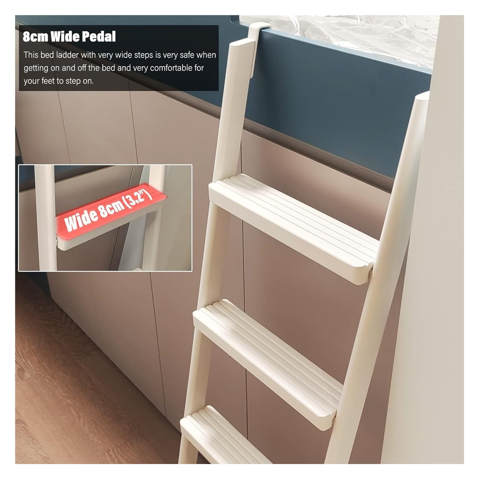 Escalera Ajustable para literas de Autocaravana de 1,5 m, Ideal para Apartamentos Tipo Loft y literas Superiores, Uso Interior, Acabado Plateado con Ganchos de Seguridad.