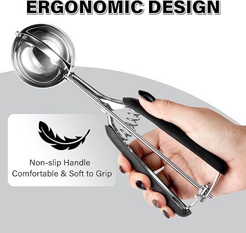 Miniatura 6 de TJ POP - Cuchara profesional para helados de acero inoxidable de 2.362 in, agarre suave, liberación rápida, 2.0 fl oz