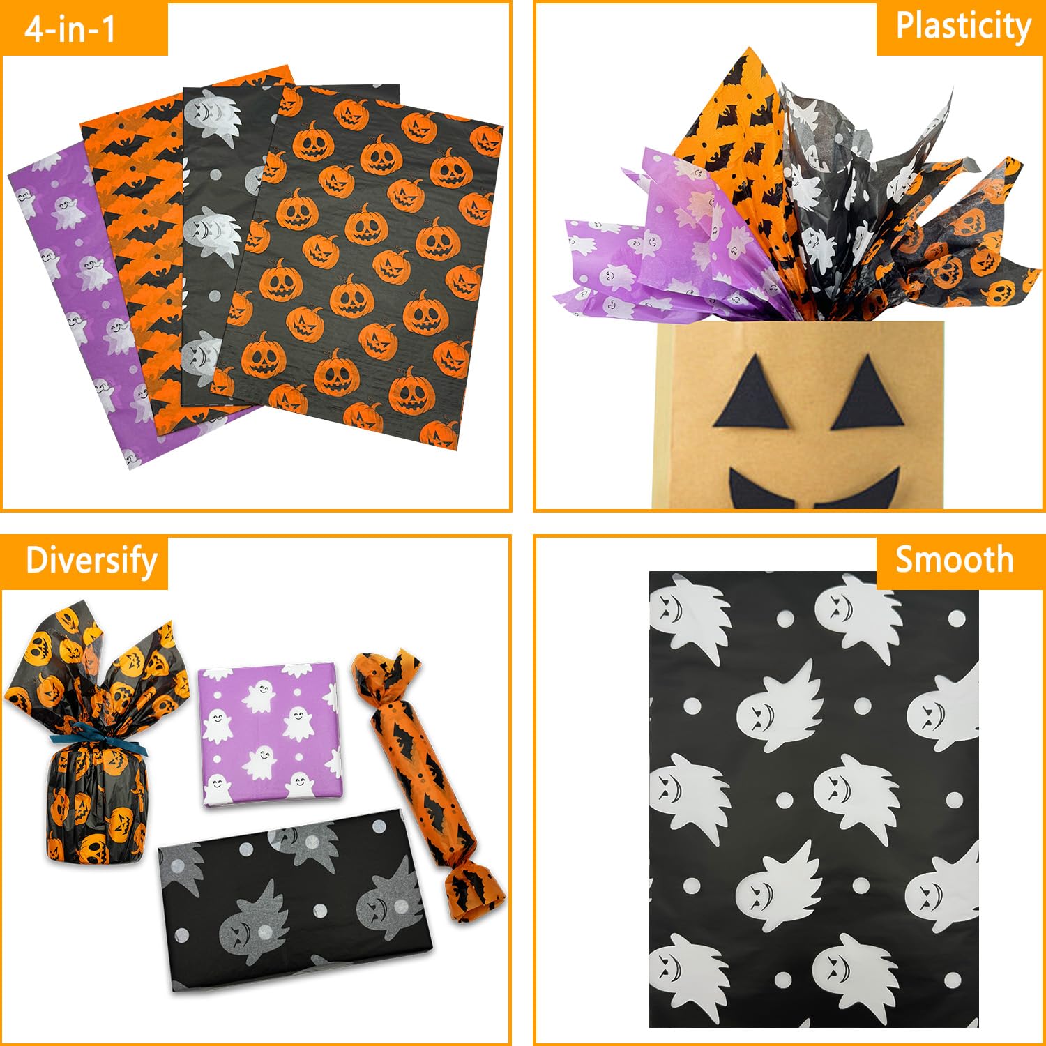 20 fogli di carta velina per Halloween, 50 x 35 cm, stampa con