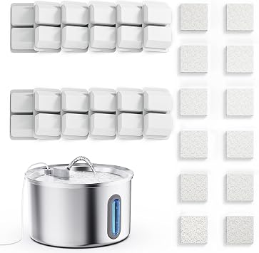 Cat Water Fountain Stainless Steel, 3.2L/108oz Pet Fountains for Drinking with Smart Quiet Pump and Large Water Level Window 12 Filters +12 Sponges