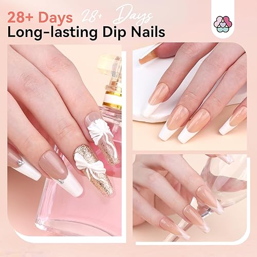 Miniatura 4 de SAVILAND Kit de iniciación de uñas en polvo de inmersión con puntas de uñas, 4 colores con puntas francesas y fórmula de queratina, polvo de