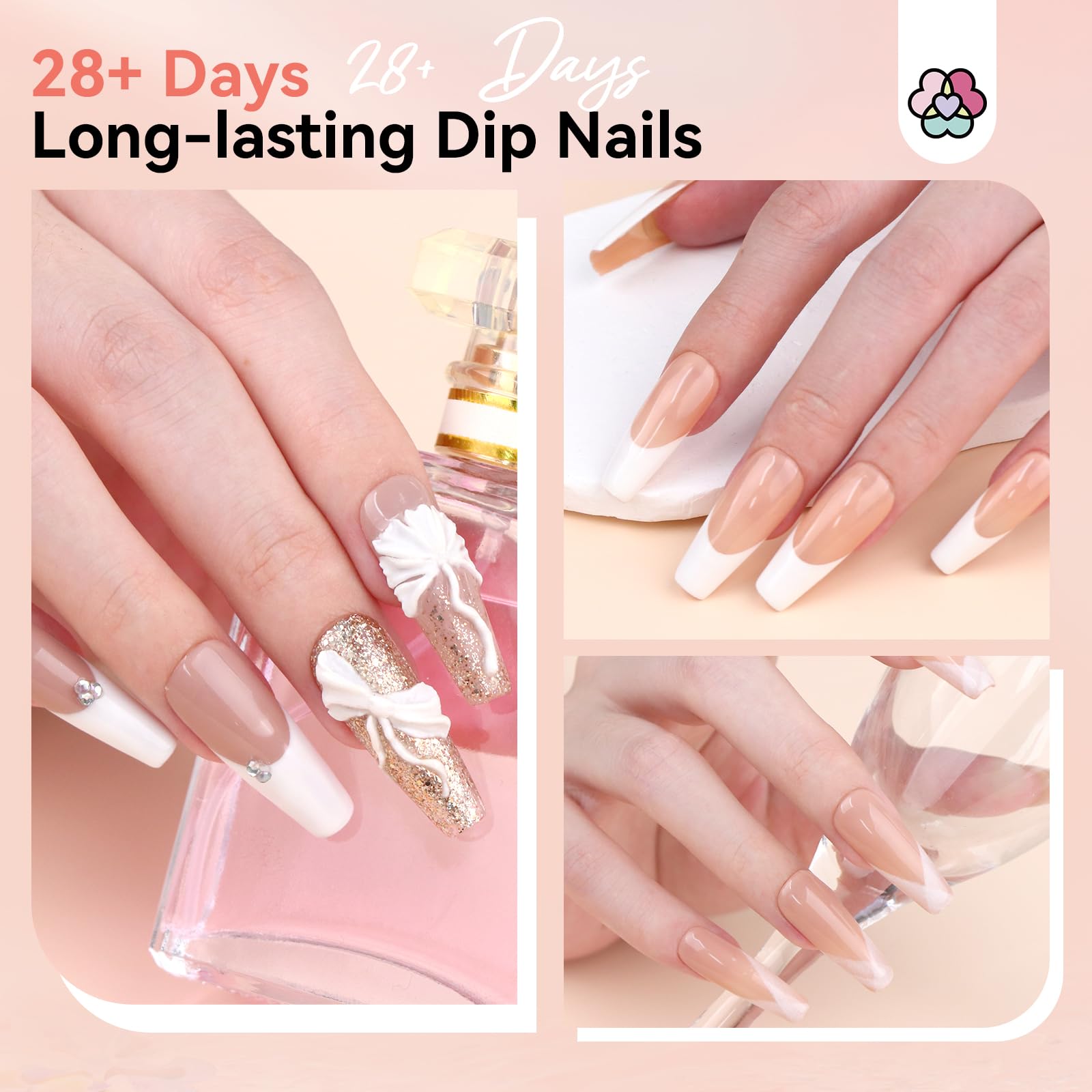 Saviland Dip Powder Nail Kit: 4 Colores de Queratina en Líquido de Polvo de Inmersión con uñas Francesas Consejos y Pegamento Dip Base & Top Coat Uñas Activador (No Necesita Lámparas de Uñas)