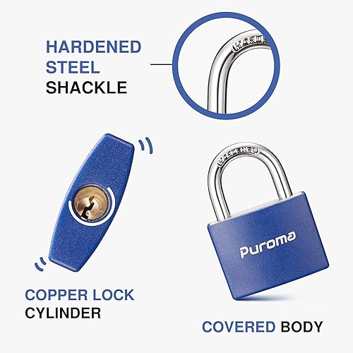 Miniatura 3 de Puroma Candado con llave, paquete de 2 cerraduras de aluminio con 3 llaves iguales, candados pequeños de 1.1 pulgadas para puerta, valla, cobertizo,
