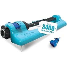 Aqua Joe Oscillating Sprinkler with Adjustable Spray, 16 Clog-Resistant Nozzles, Standard Base w/Metal Ground Spike, 3400 Square Foot Coverage