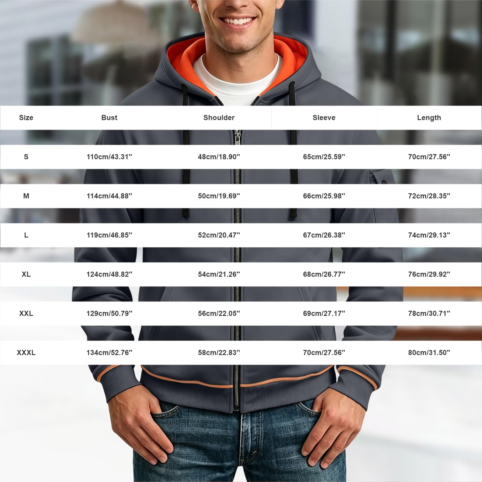 Generisch Zip Hoodie Herren Winter Pullover Herren mit Kapuze Streetwear