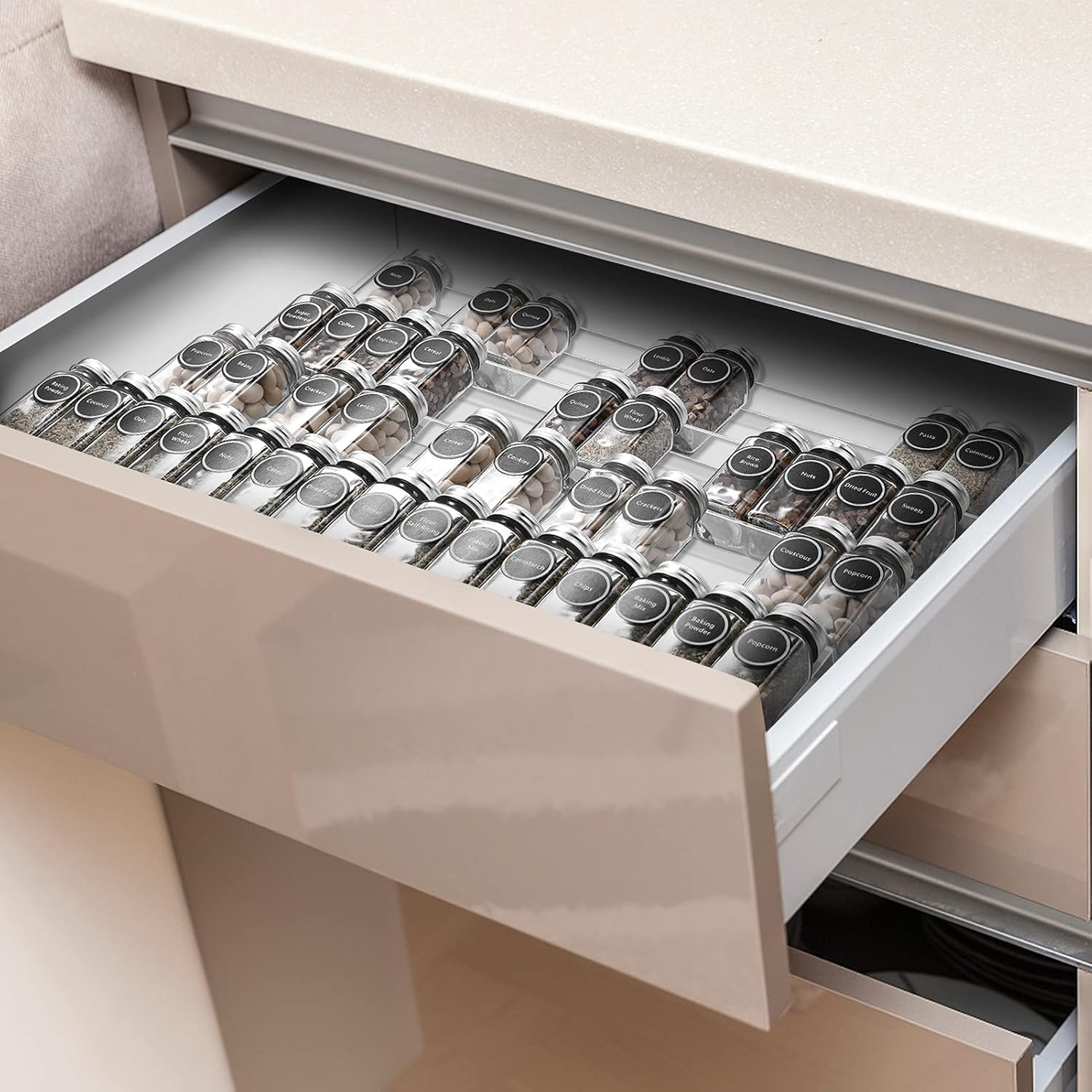Mulush Acrylic Spice Rack Tray - Spice Drawer Organizer for Kitchen Cabinets Storage and Organization (Jars Not Included)