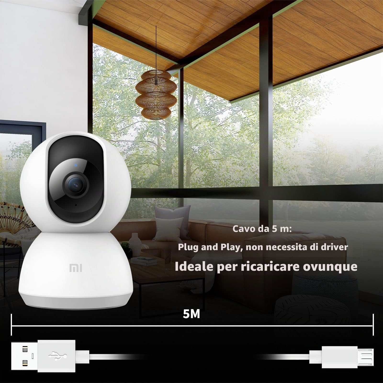 ACAGET Cavo Micro USB 5m per XIAOMI Camera 2K/Pro per XIAOMI (1080p),Cavi di Prolunga di Alimentazione Telecamere di Sicurezza per YI/Cloud Camera,Wyze/Nest/Arlo Q/Furbo Dog Cam