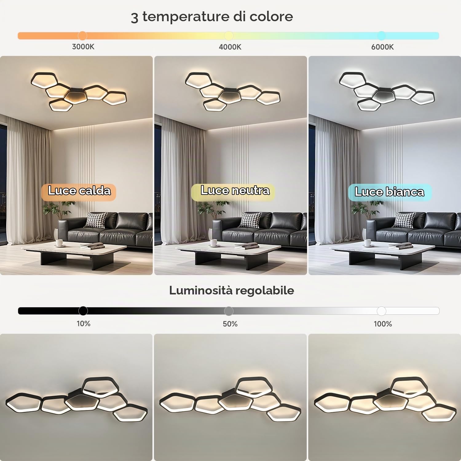 Plafoniera LED Soffitto 90cm Dimmerabile 3000K-6500K, con Telecomando e APP, Lampadario Moderno Nero per Camera da Letto, Soggiorno, Cucina e Sala da Pranzo, Funzione Memoria e Luce Notturna
