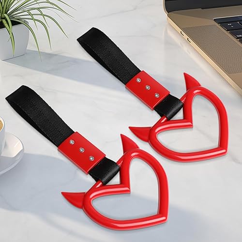 Miniatura 7 de Ouzorp 2 anillos en forma de corazón, anillo para mango de automóvil, correa de mano para metro, tren, autobús, accesorios exteriores de automóvil