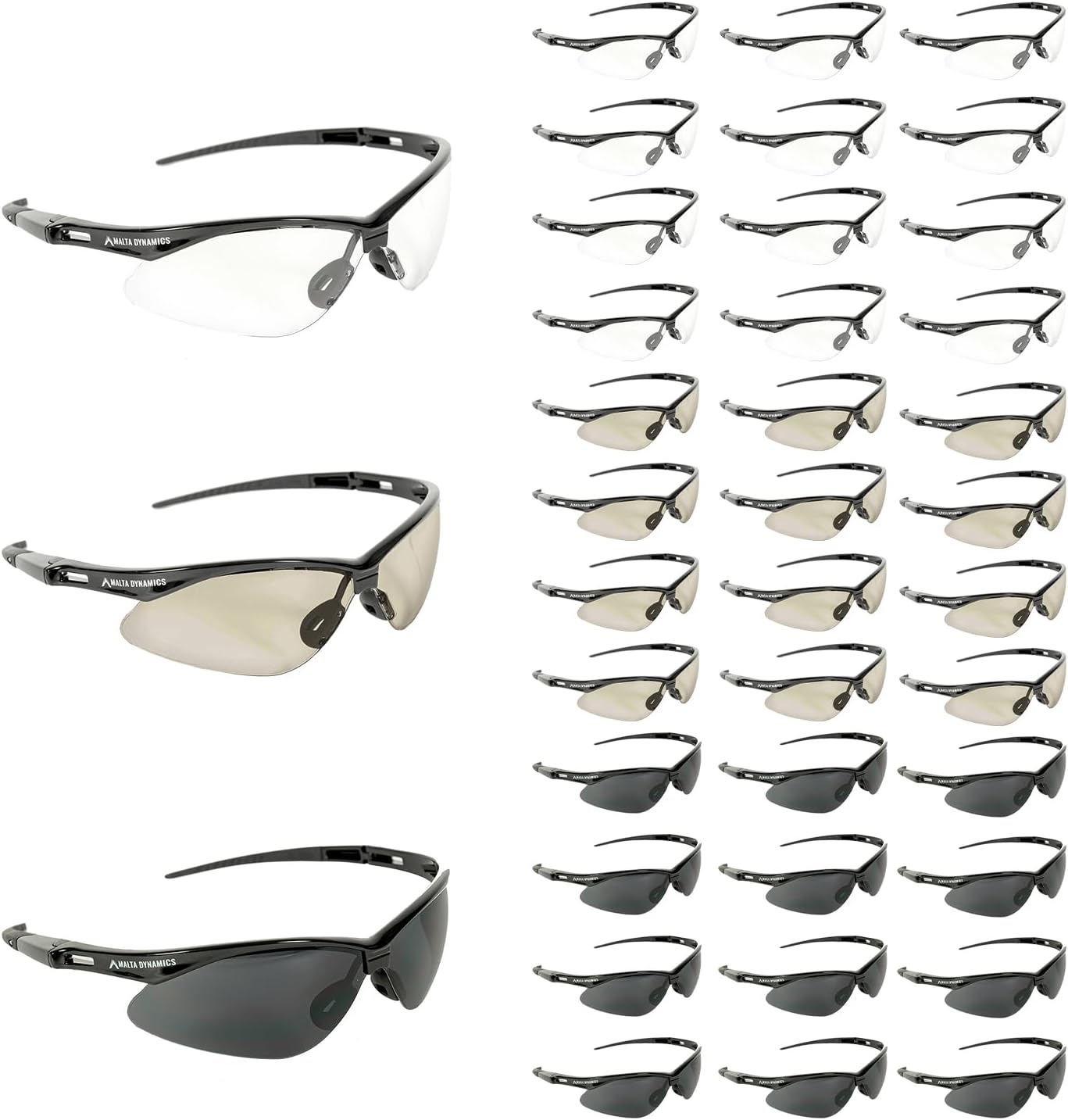 Malta Dynamics APEX Safety Glasses  Construction Safety Glasses for Men and Women with Anti Scratch and Anti Fog Protection, ISEA & ANSI Z87 Compliant (Assorted, 36 Pairs)