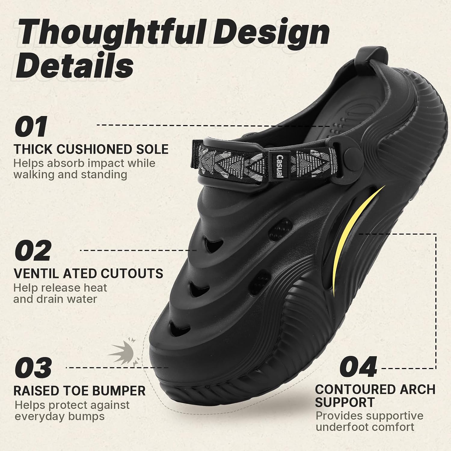 Hsttgsr Men's Recovery Clogs with Arch Support and Adjustable Heel Strap