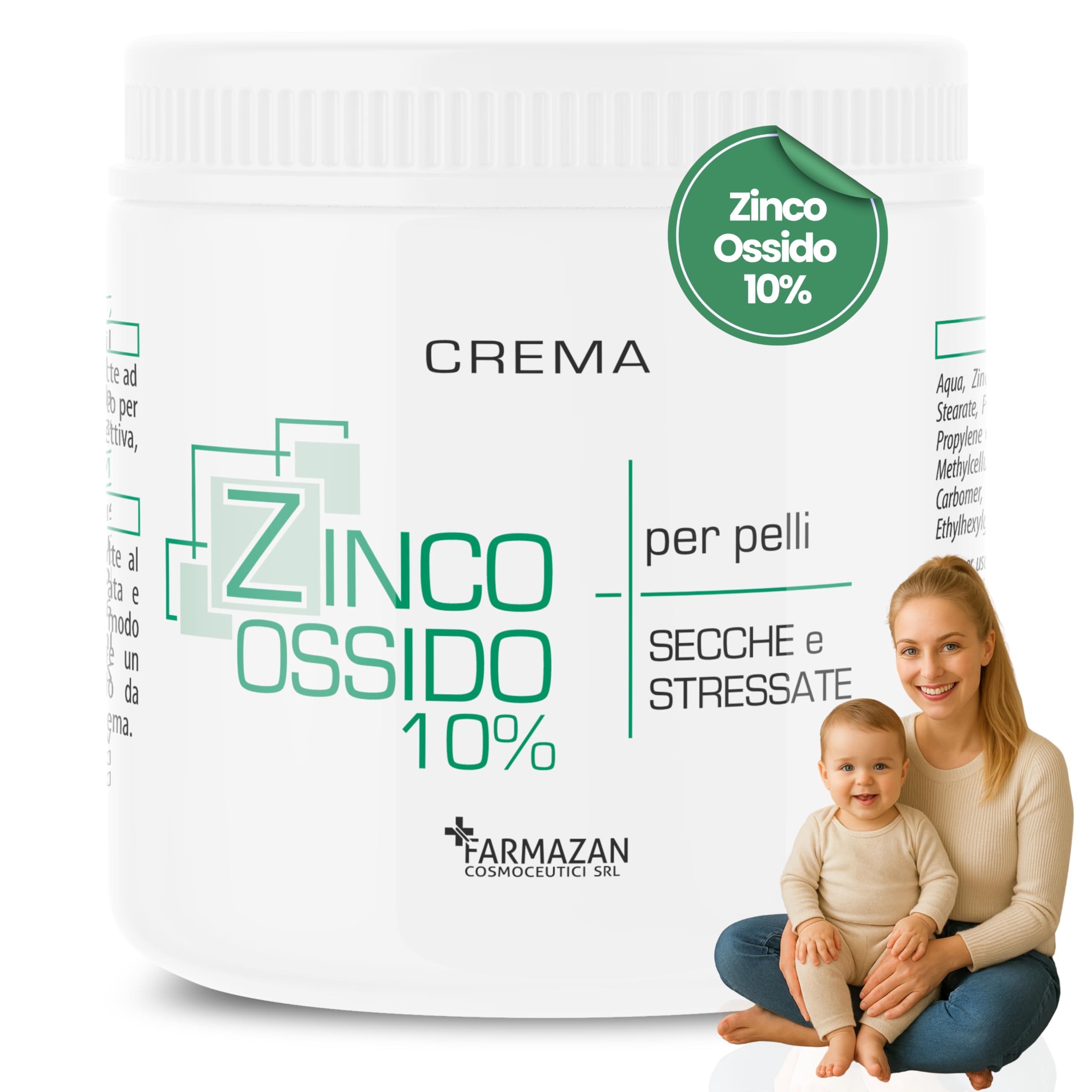 Crema Ossido di Zinco 10% 500ml Protettiva Lenitiva Idratante Senza Profumo Olio di Mandorla e Ricino Cambio Pannolino Pelli Delicate Made in Italy