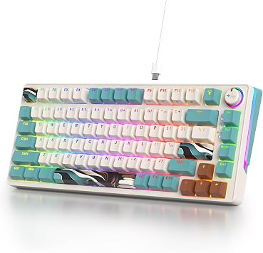 75% Wired Creamy Keyboard, Hot Swappable Mechanical Gaming Keyboard with Gasket Mounted, RGB Backlit, Red Switch, Knob Control for Win Pc Laptop82Brown