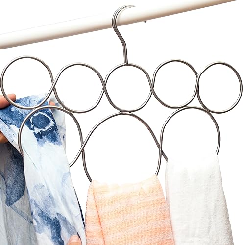 Miniatura 1 de Soporte organizador para colgar bufandas para armario, organización y almacenamiento que ahorra espacio, 8 anillos cromados satinados sin enganches