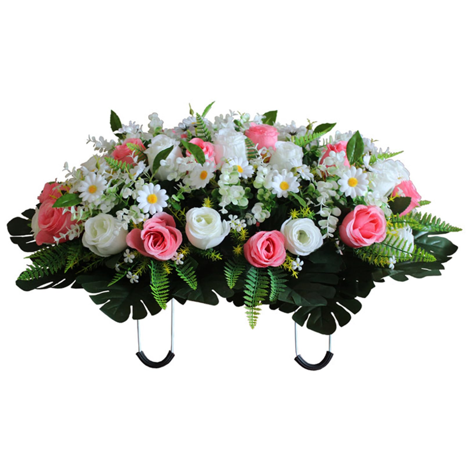 Fleurs de Tombe artificielles réalistes pour cimetière avec chrysanthèmes en Soie (64 x 47 cm) Style 1.