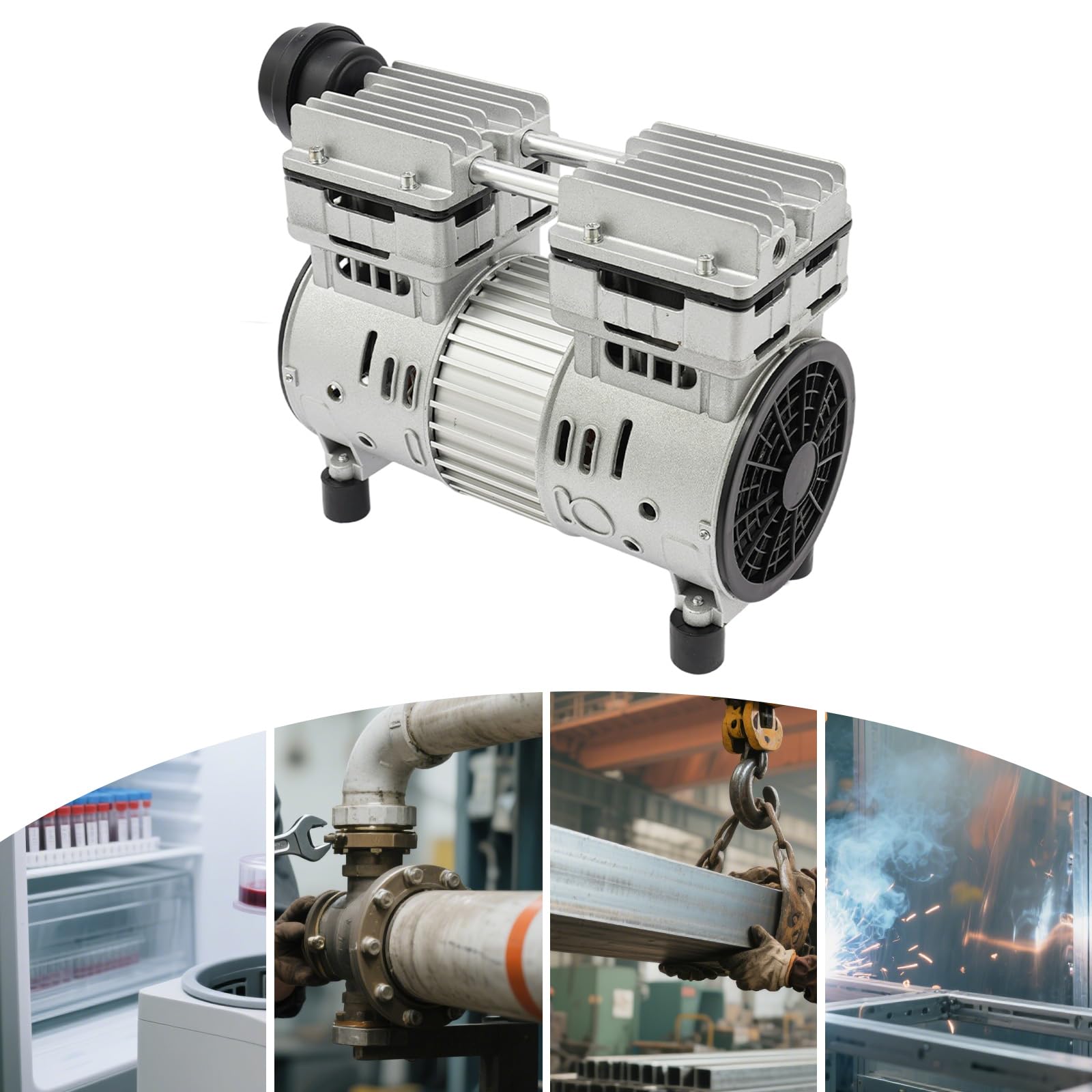 Compresor silencioso, sin aceite, 750 W, 8 bar, 125 L/min, 69 dB, silencioso, compresor de aire con motor de cobre y protección térmica para taller de inflado de neumáticos