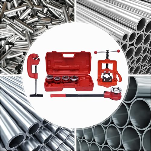 Miniatura 2 de ZAWAYINE Kit de trinquete de enhebrador de tubería de mano con 5 troqueles de stock juego de herramientas de roscado manual portátil juego de