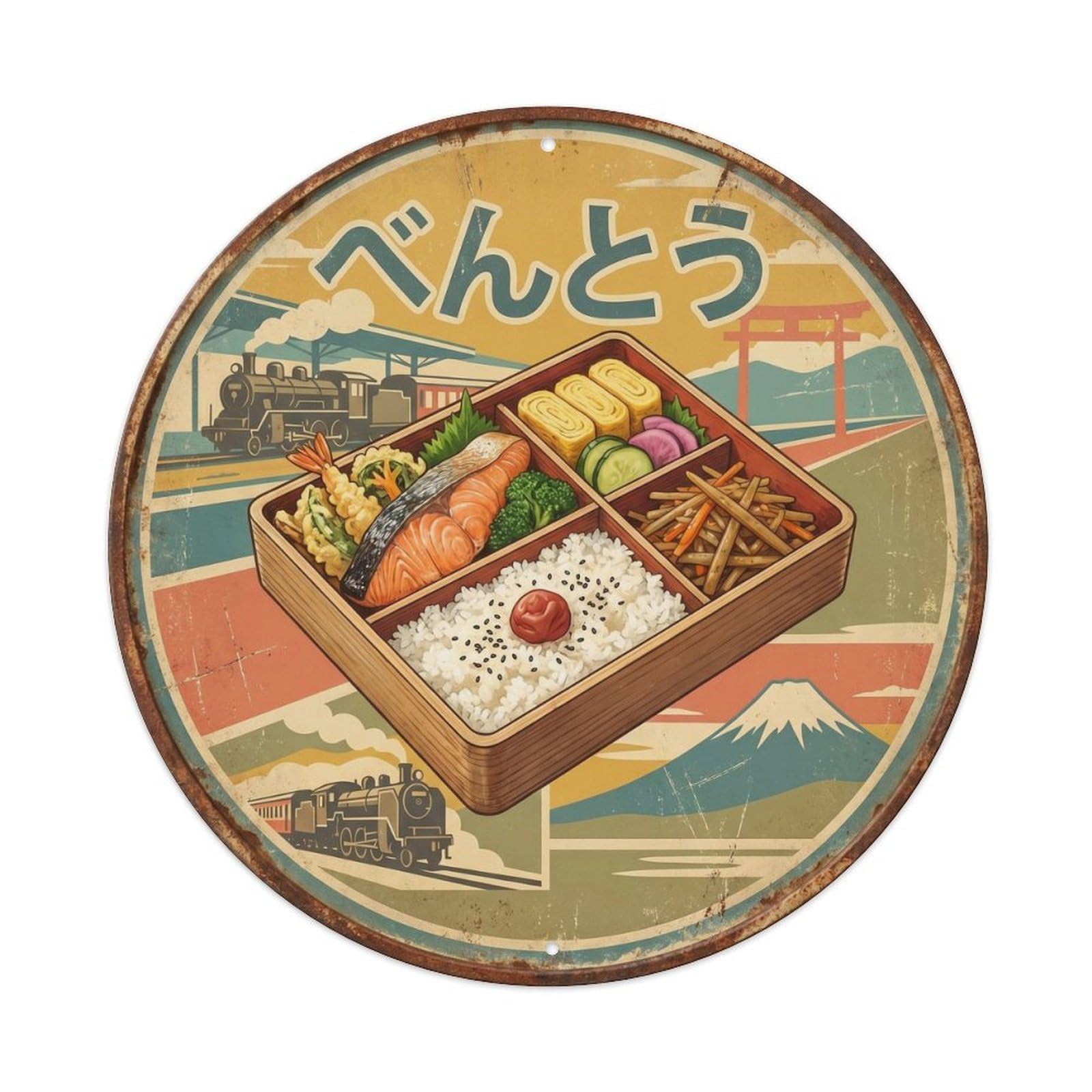 Cxhjca 8X8inch(20X20cm) Bento Japanese Kitchen Cuisine Retro Travel Meal Food Metal Tin Sign