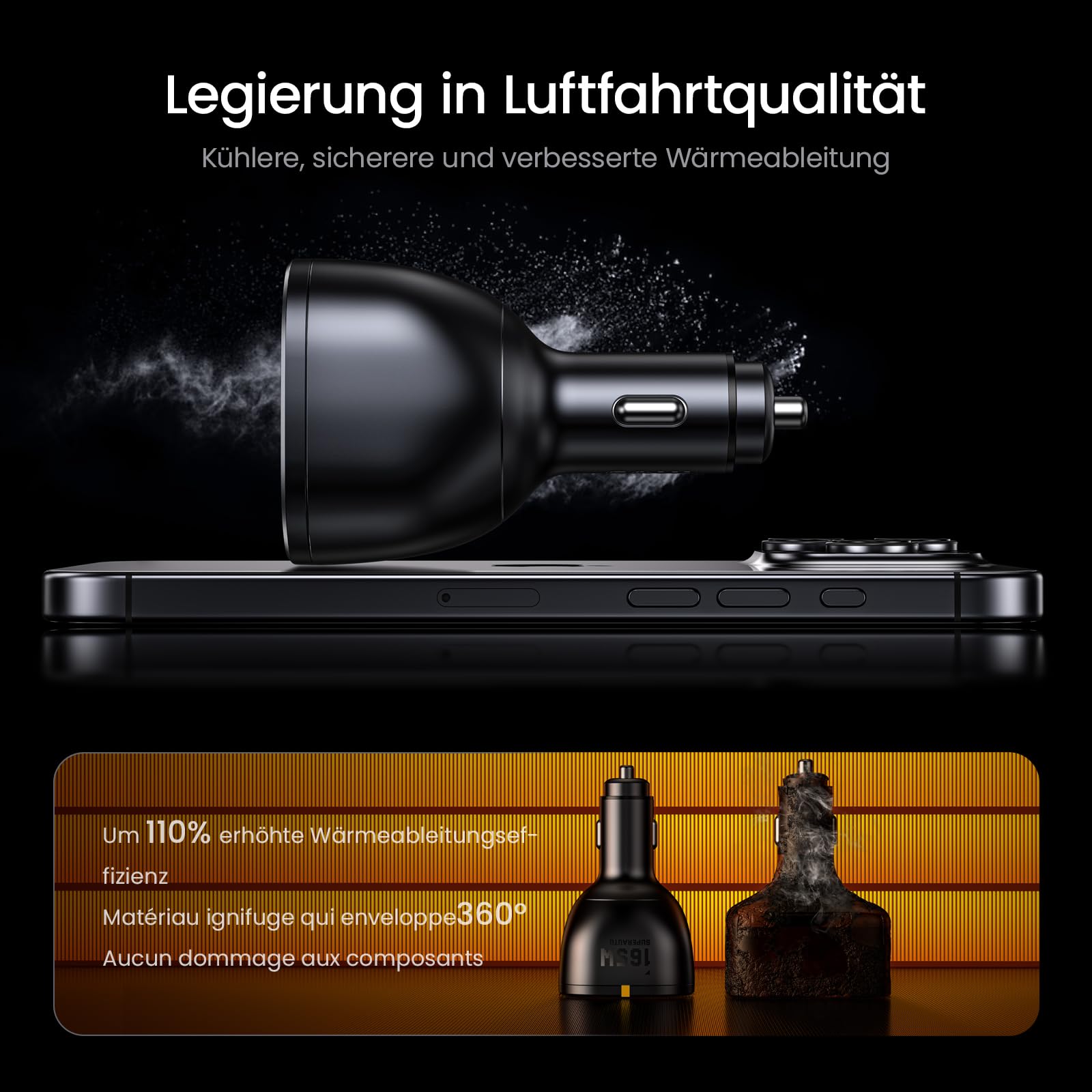 AOHI 165W Laptop Auto Ladegerät 140W PD 3.1/ 100W PD 3.0 USB C Superschnellladegerät PPS 45W 3-Ports QC5.0 Zigarettenanzünder-Ladegerät für MacBook Pro, iPhone 17/16, Galaxy S25 Ultra, iPad, Schwarz