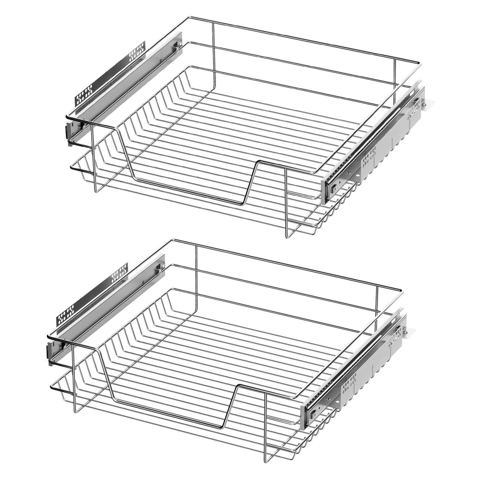XEMQENER Heavy Duty Kitchen Pull Out Wire Baskets Base Storage Unit, Slide Out Kitchen Utensil Holder Rack Larder Drawers Origanize With Buffer (for 300mm Width, 2 Pcs