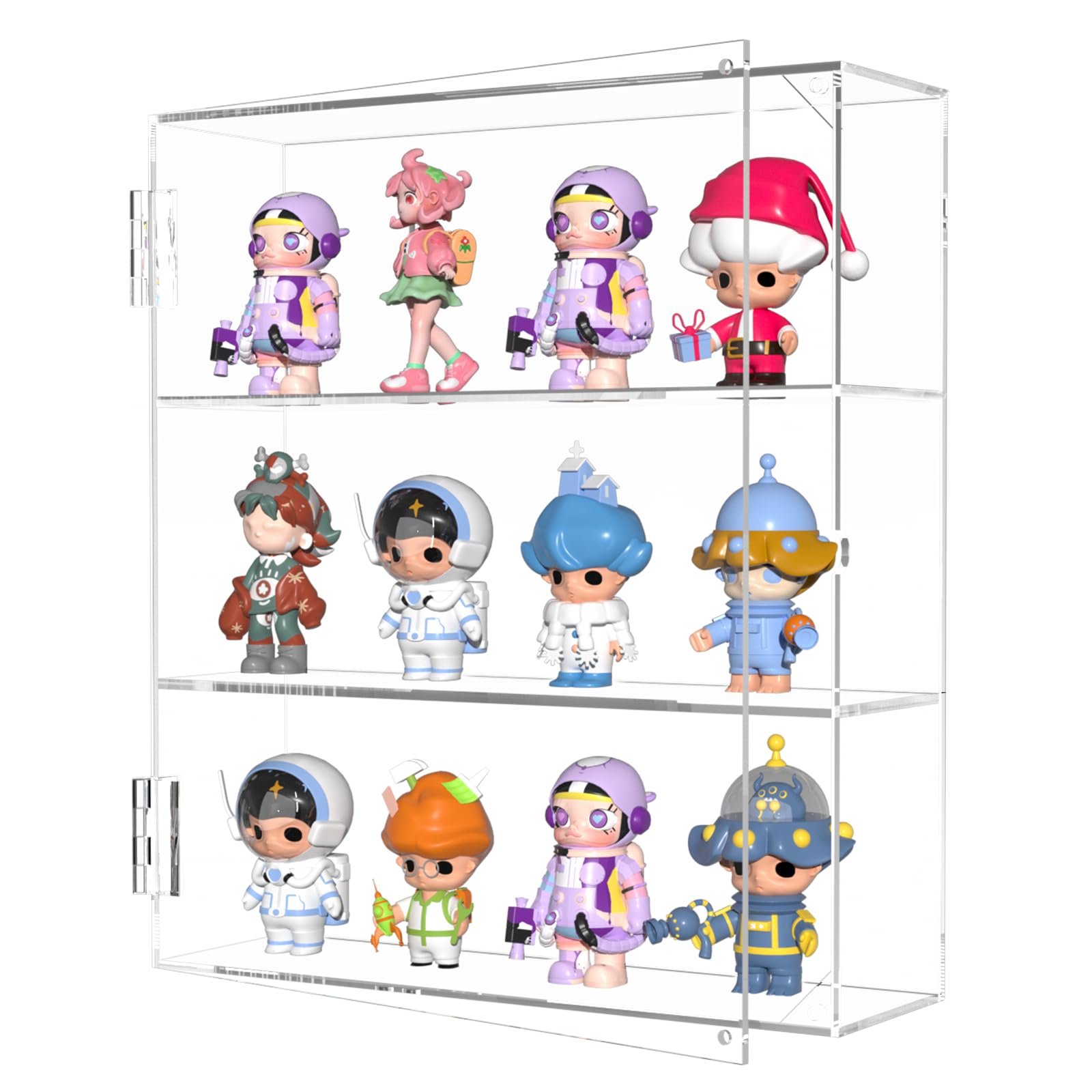 YUNEASELF Acrylic Display Case - 3 Layer Clear Display Case for Funko Pop Action Figures - Wall Mounted or Desktop Dustproof Display Cabinet Shelf for Collectibles Mini Toys