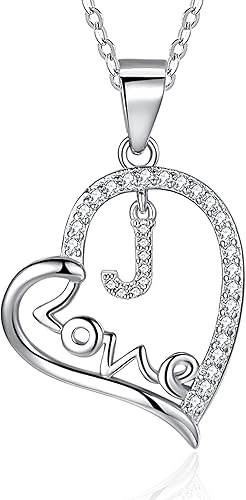 ITS4YEO 925 Sterling Silver Infinity Heart Pendant Initial Necklaces Silver Necklace Zircon Pendant Necklaces for Women Jewelry Gift for Women Wife