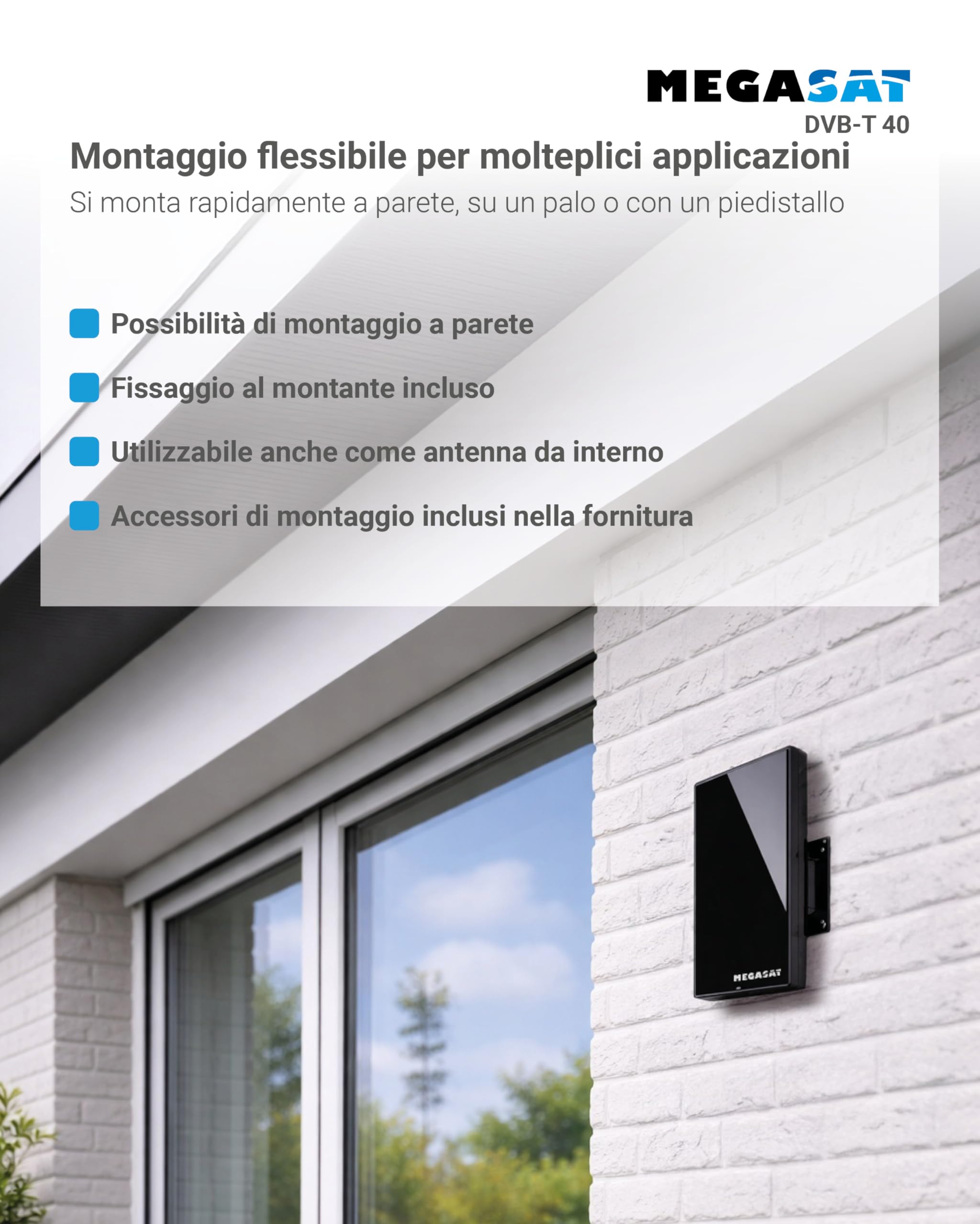Megasat DVB-T 40 – Antenna, interno & esterno, TV & radio – Nero | Digitale Terrestre, FM, DAB/DAB+, alloggiamento impermeabile, filtro LTE, amplificazione 28 dB