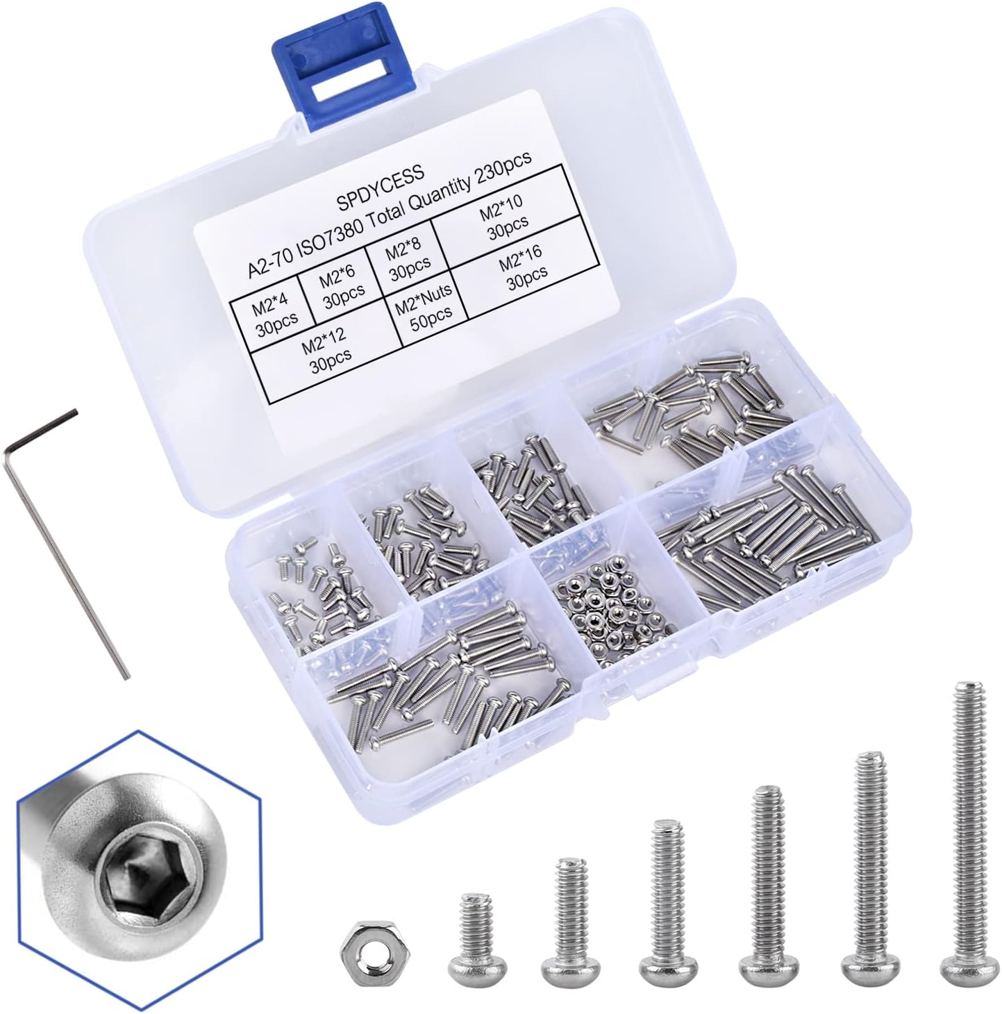 Set 80 Bulloni E Dadi M8 In Acciaio Inox 304 - Viti A Testa Esagonale, Varie Lunghezze Da 12 A 50 Mm, Con Scatola Di Plastica