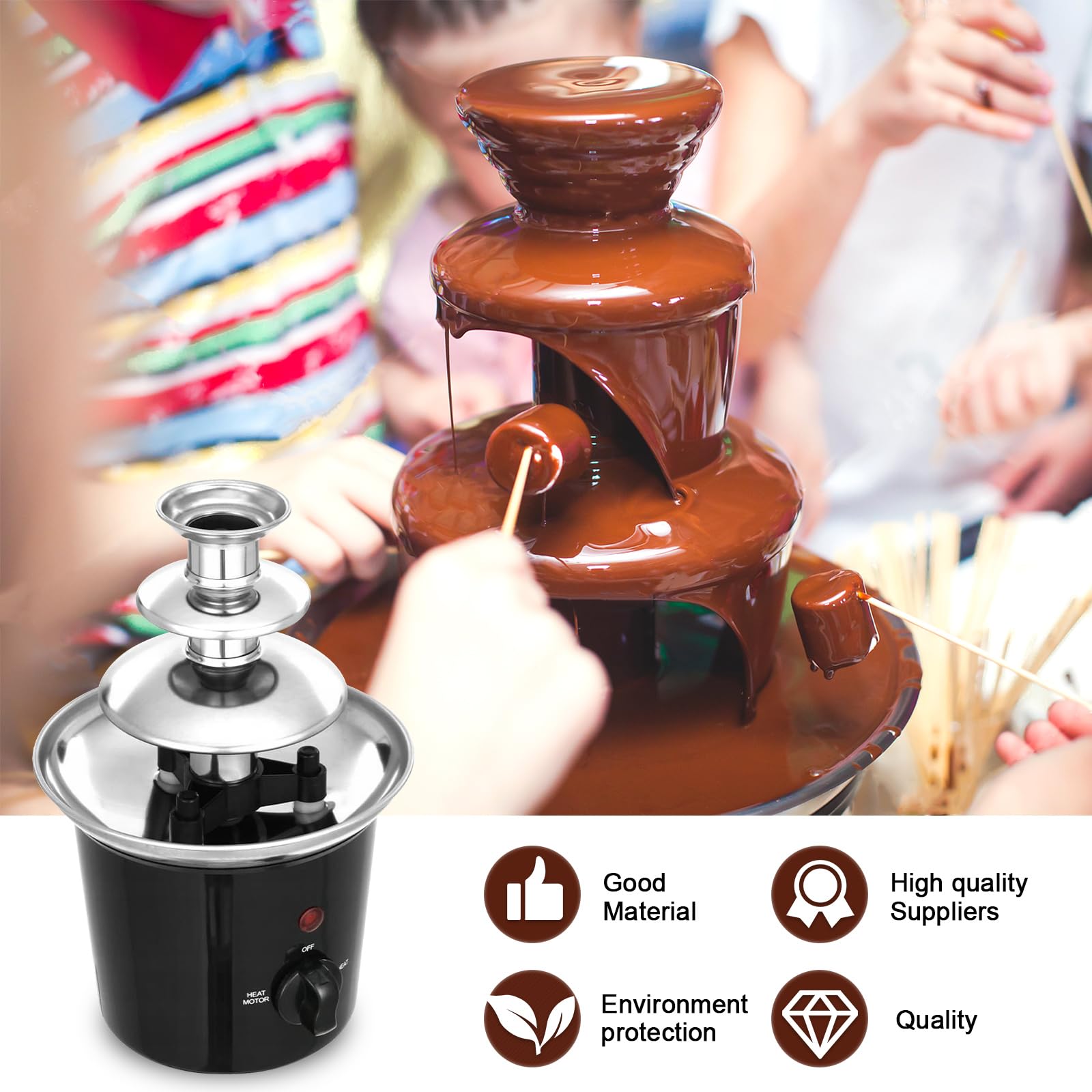 Fontana di Cioccolato Elettrica, Fontana di Cioccolato a 3 Livelli, Macchina per Cioccolata Fondente in Acciaio Inox con 60W, Capacità 450g, per Feste, Compleanni, Natale