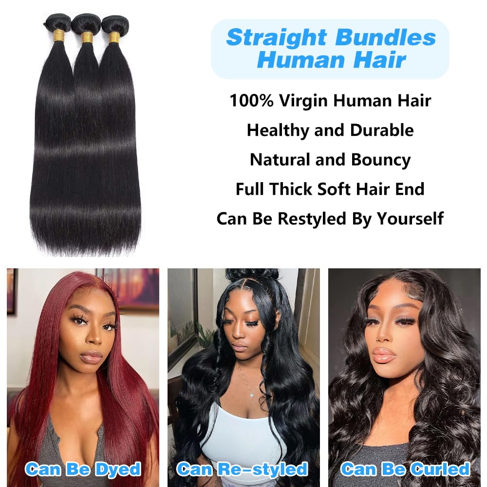 Amazon.com : Straight Bundles Human Hair 12 14 16 Inch 100  display picture 1