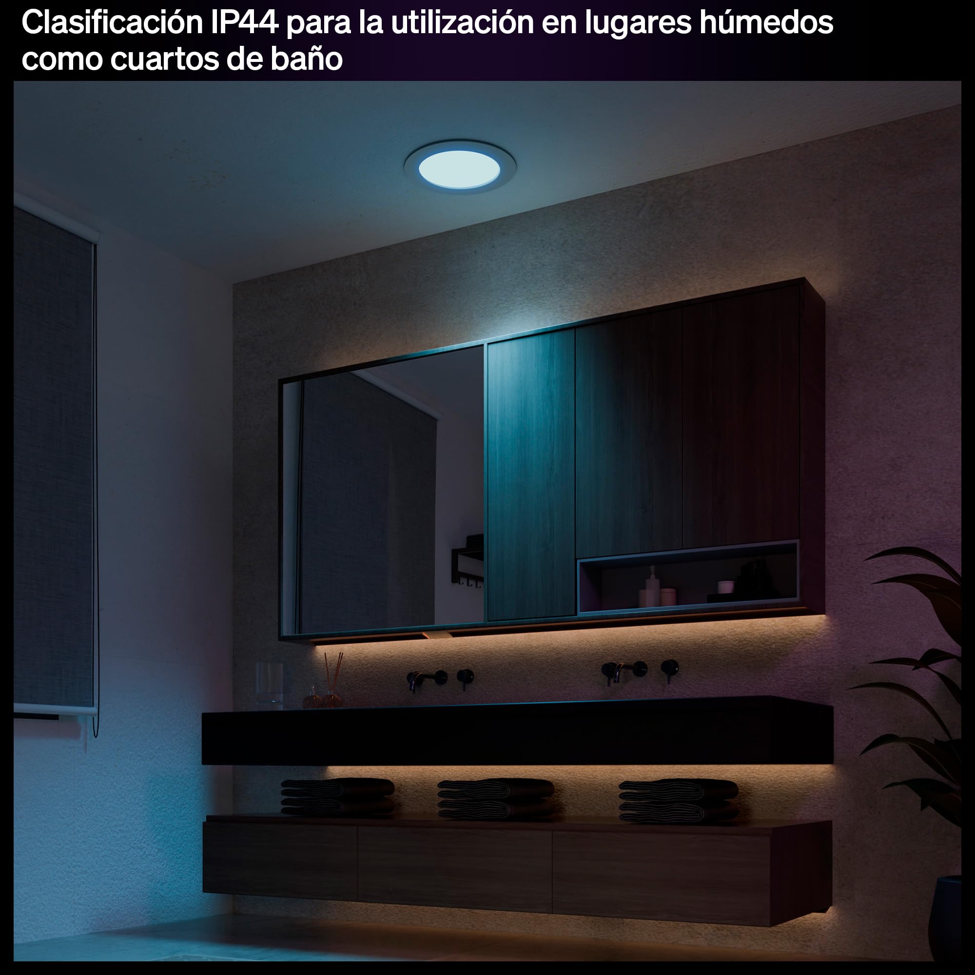 Philips Hue Slim Downlight, Plafón LED Empotrable, 1500 lm, 170 mm, Diseño Delgado, Espectro Luz de Día 1000K-20000K, Regulación Ultrabaja, Color Preciso, Iluminación Inteligente, Blanco, Pack de 1