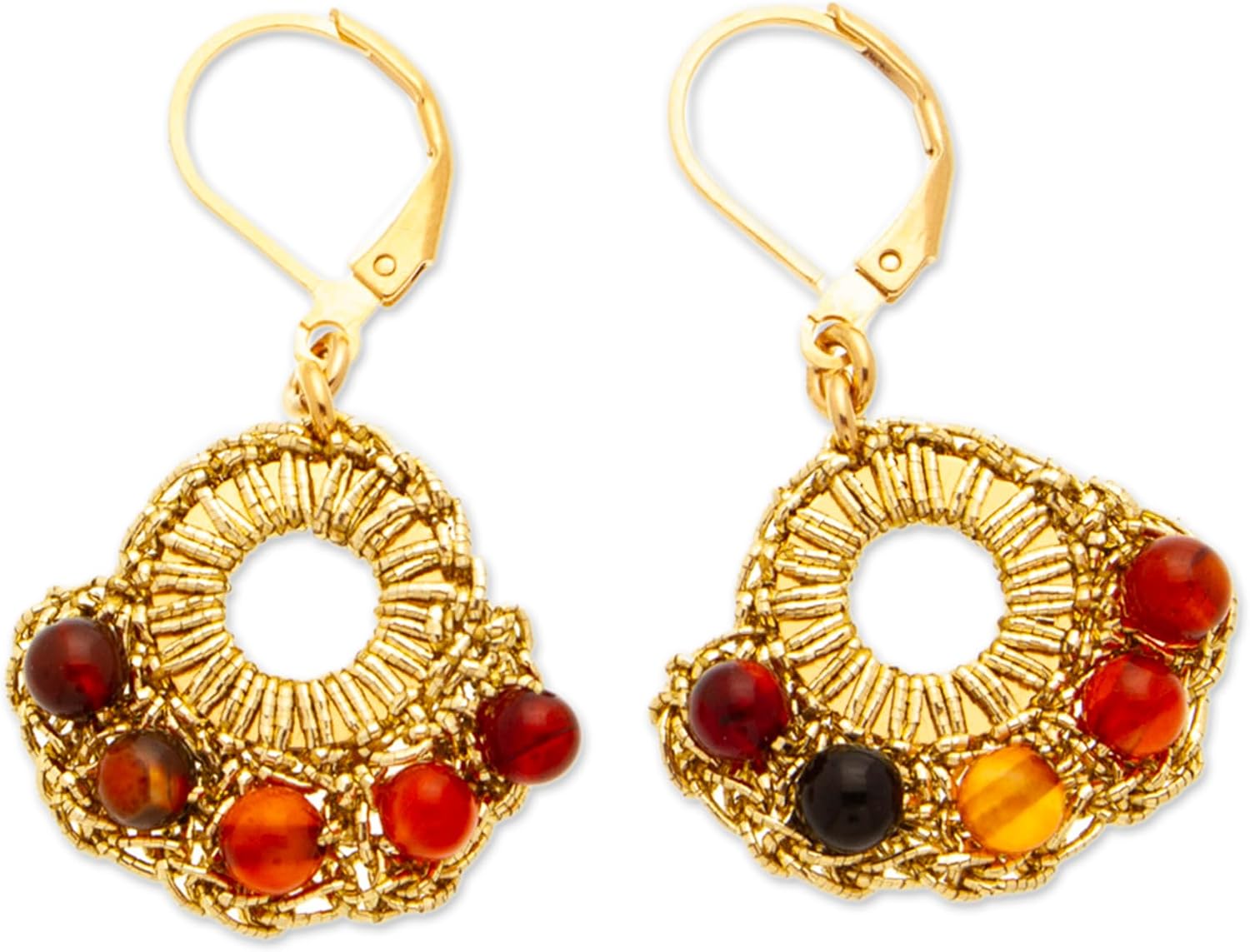 NOVICA Agate Gold Plated Beaded Jewelry Set 'Fiery Catrina'