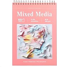 Ddaowanx Mixed Media Sketchbook, 9x12 inches Sketch Pad 60 Sheets (98lb/160gsm) Heavyweight Drawing Papers, Top Spiral Bound Hardcover Watercolor Paper, for Wet and Dry Media (1)
